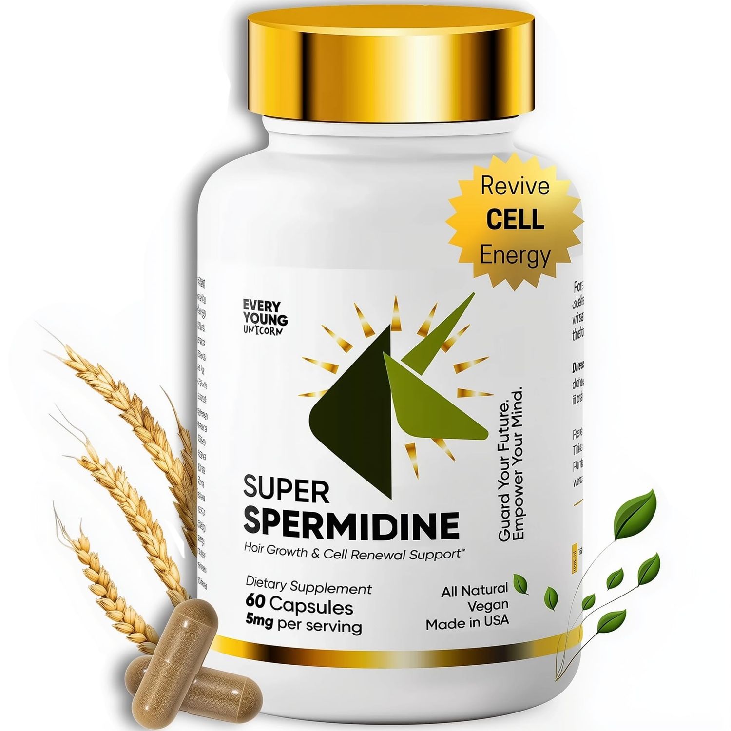 Every Young Unicorn 100 Natural Super Spermidine Supplements for Women and Men | 4X Ingredients to Supercharge Your Cellular Health and Hair Growth | Anti Aging Supplement Box