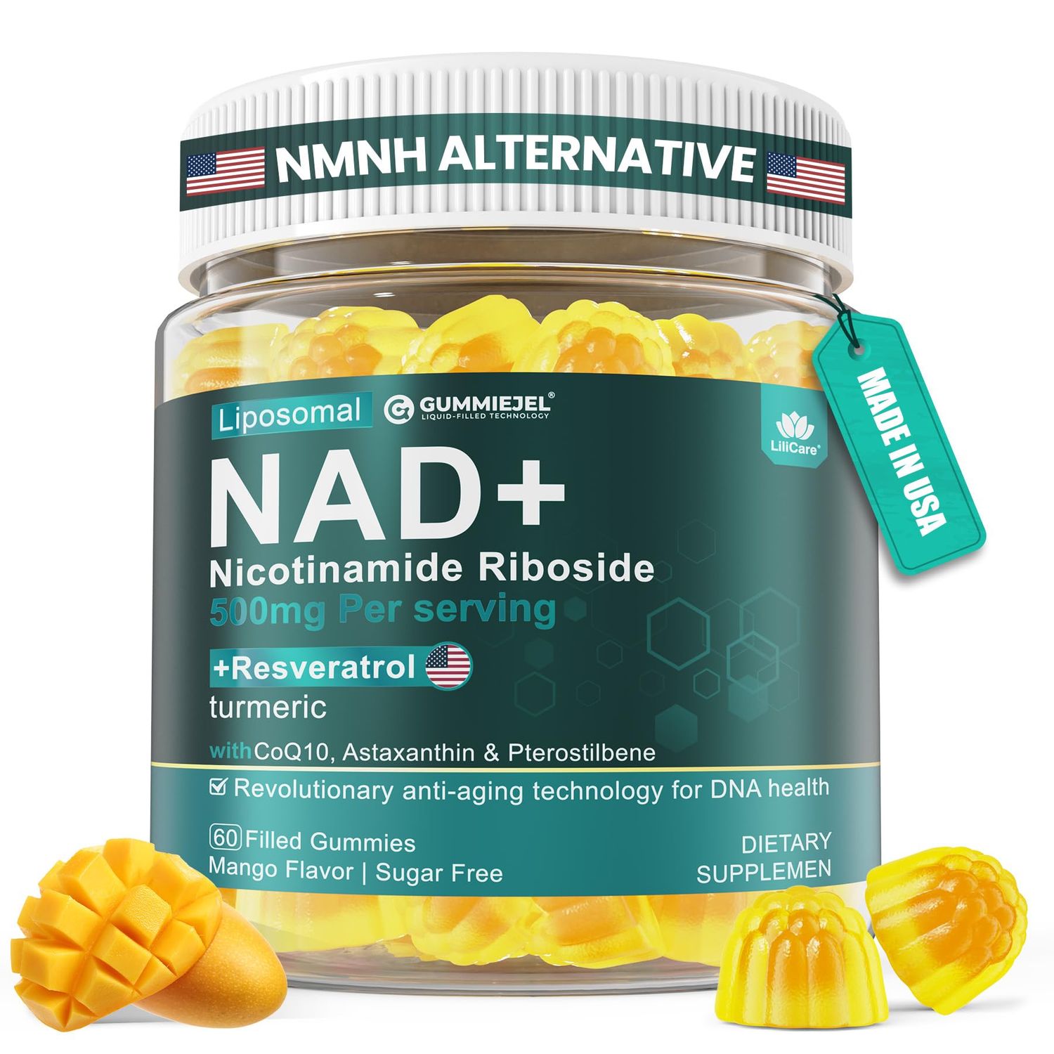Liposomal NAD Resveratrol Supplement | Nicotinamide Riboside 1000mg, B3, CoQ10 | NMNH Supplement Alternative For Anti-Aging, Cellular Energy &amp; Focus, NAD PLUS For Women &amp; Men, Sugar Free, 60cts