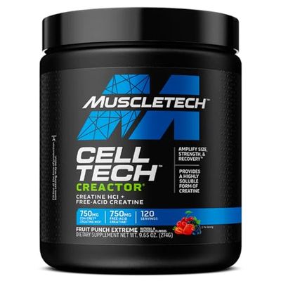 MuscleTech Cell-Tech Creactor - Creatine HCl Formula - Muscle Builder for Men &amp; Women - Creatine HCl Free-Acid Creatine Supplements - Fruit Punch Extreme, 120 Servings