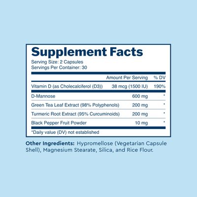 Uqora Defend - Urinary Tract Health Supplement - Support Bladder Health &amp; Cleanse Biofilm with D-Mannose, Green Tea Extract, Turmeric Extract &amp; More - Gluten-Free - 60 Capsules (30-Day Supply)