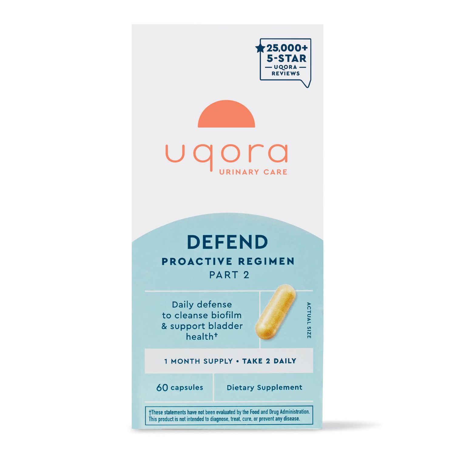 Uqora Defend - Urinary Tract Health Supplement - Support Bladder Health &amp; Cleanse Biofilm with D-Mannose, Green Tea Extract, Turmeric Extract &amp; More - Gluten-Free - 60 Capsules (30-Day Supply)