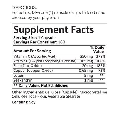 Visifort Eye Vitamins with Lutein &amp; Zeaxanthin for Eye Health and Macular Health; 100 Capsules