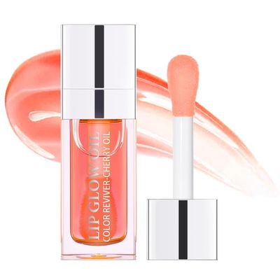 Unyoke Plumping Lip Oil, Hydrating Gloss Tinted Lip Balm Transparent Lip Care, Big Brush Head Glitter Shine, Long Lasting Nourishing Non-sticky Fresh Texture(PINK)