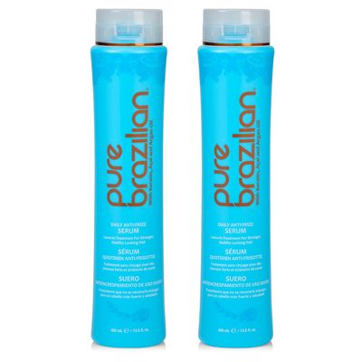 Pure Brazilian Anti-Frizz Daily Leave-In Serum, Strengthening Hair Treatment, Fortifies &amp; Protects Hair From Heat &amp; UVA/UVB, Pack of 2, 13.5 Ounce (400 Milliliter)