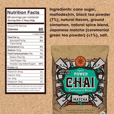 Power Chai Matcha Tea Latte Mix, 48 Oz, Japanese Matcha, Black Tea, Organic Spices, Vegan, Dairy Free, Serve Hot or Cold, Just Add Water or Milk, 68 Servings