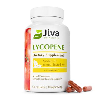 Jiva Botanicals Lycopene Supplement 30mg - Antioxidant Support for Normal Prostate and Heart Health Support - Lycopene from Tomato Extract - Made in The USA - Non GMO, Vegan - 60 Capsules