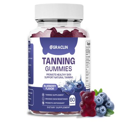 Graclin Tanning Gummies - Self Tan Supplement That Work Fast Without Sun - Daily Oral Chews with Beta Carotene Astaxanthin Lycopene &amp; Vitamins for Skin Health Glow Up Sunless Tan - Vegan Sugar Free