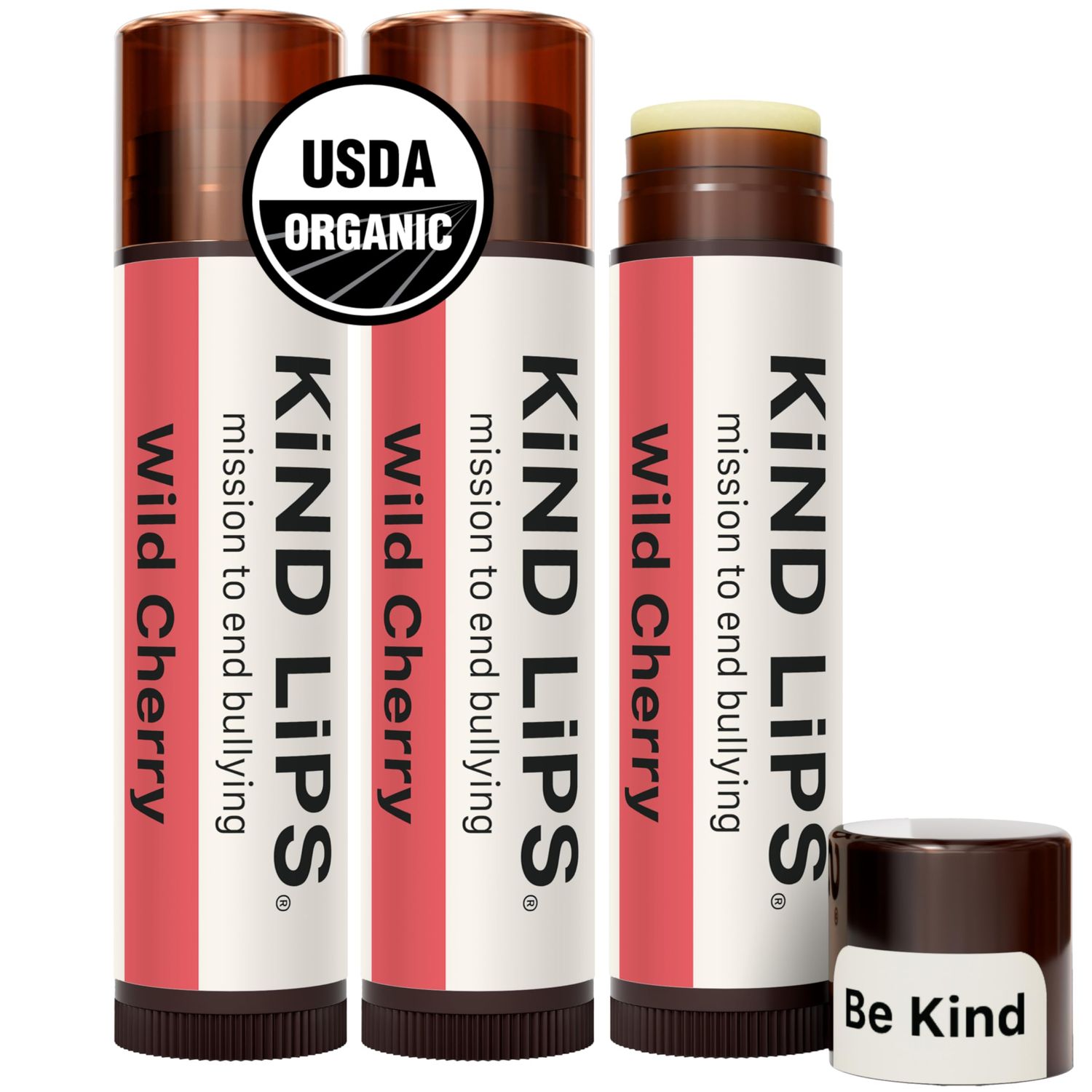 Kind Lips Wild Cherry Lip Balm 3-Pack - USDA Organic, Natural Chapstick Alternative for Dry Lips | Hydrating Cherry Flavored Lip Care, Gluten-Free, Cruelty-Free