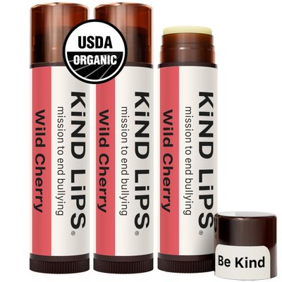 Kind Lips Wild Cherry Lip Balm 3-Pack - USDA Organic, Natural Chapstick Alternative for Dry Lips | Hydrating Cherry Flavored Lip Care, Gluten-Free, Cruelty-Free