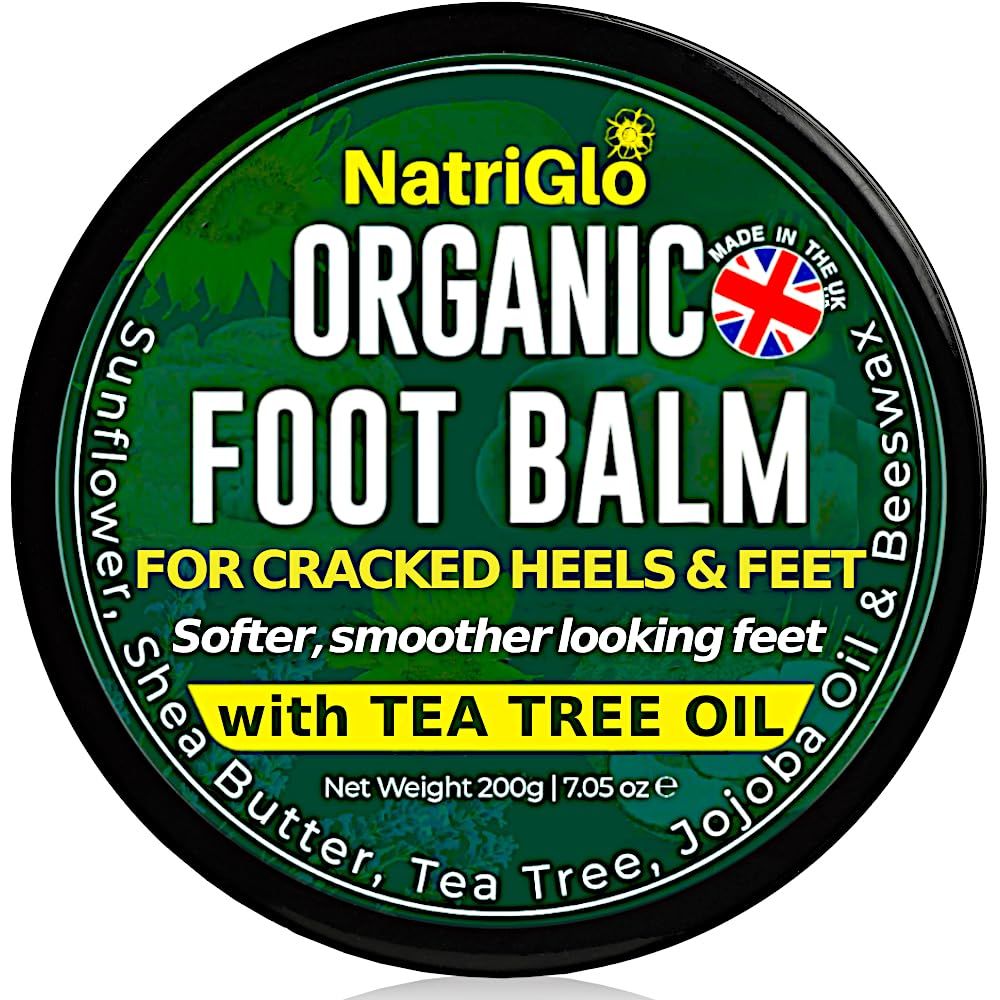 natriglo Organic Tea Tree oil Foot Cream for Dry Cracked Heels and Feet, Cracked Heel Repair for Athletes - Foot Cream &amp; Natural Heel Balm for Dry Cracked Feet - Heel Rescue Foot Cream 7.05oz