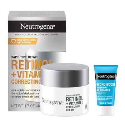 Neutrogena Rapid Tone Repair Retinol Vitamin C Face Moisturizer, Dark Spot Corrector, Anti-Aging Face Cream for Even Tone 1.7 oz Trial Size Hydro Boost Facial Cleanser, 0.5 fl. oz