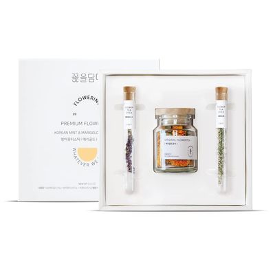 KKOKDAM Gourmet Loose Leaf Tea Gift Sets - Blooming Flower Tea Jar &amp; 2 Sticks of Teas - Unique Korean Drinks, Fancy Gifts - Perfect as Women&#39;s Gift Set - Original Pack
