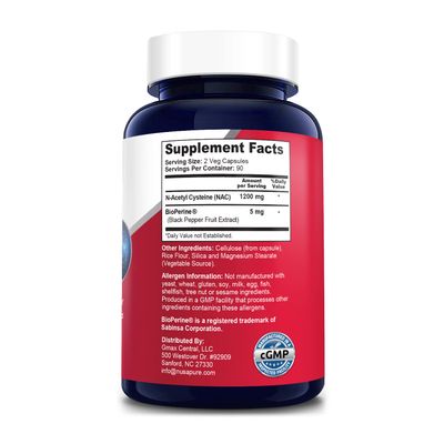 NusaPure N-Acetyl Cysteine (NAC) 1200mg 180 Veggie Caps (Vegetarian, Non-GMO, Gluten Free) Bioperine