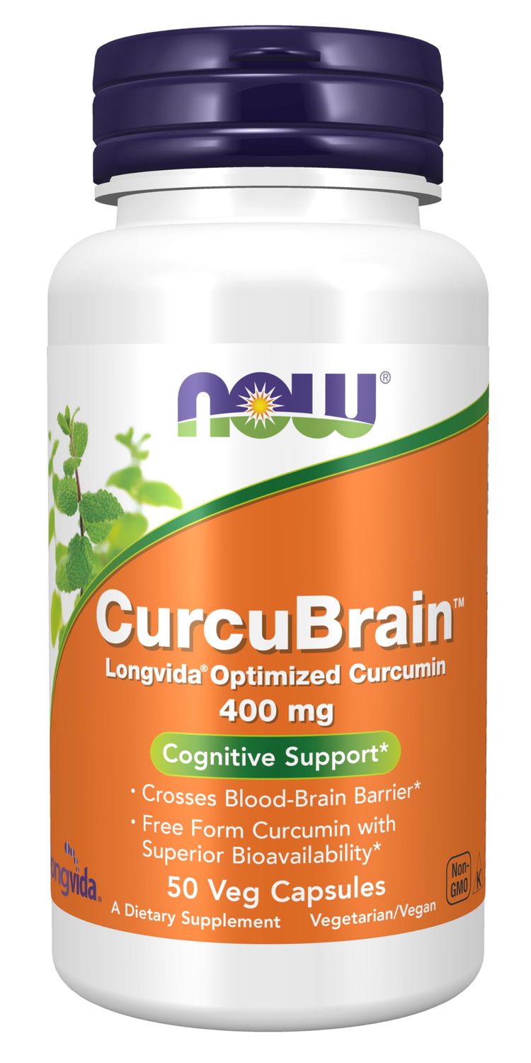 NOW Foods Supplements, CurcuBrain 400 mg with Longvida Optimized Curcumin, 50 Veg Capsules