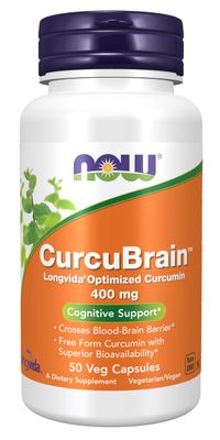 NOW Foods Supplements, CurcuBrain 400 mg with Longvida Optimized Curcumin, 50 Veg Capsules