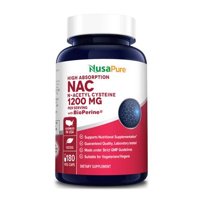 NusaPure N-Acetyl Cysteine (NAC) 1200mg 180 Veggie Caps (Vegetarian, Non-GMO, Gluten Free) Bioperine