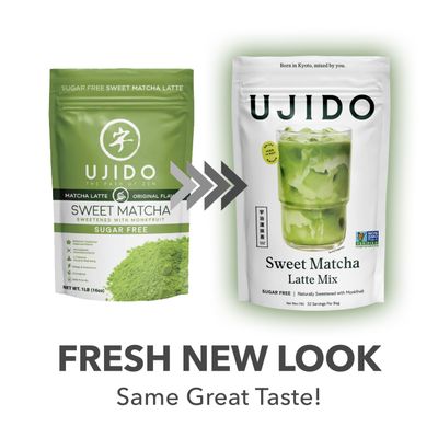 Ujido Sweet Matcha, 16 oz. - Sugar-Free Ceremonial Grade Japanese Matcha Powder - Sweetened with Monk Fruit &amp; Non-GMO Erythritol - For Teas &amp; Lattes - Zero Net Carbs, Gluten Free, &amp; Keto Friendly
