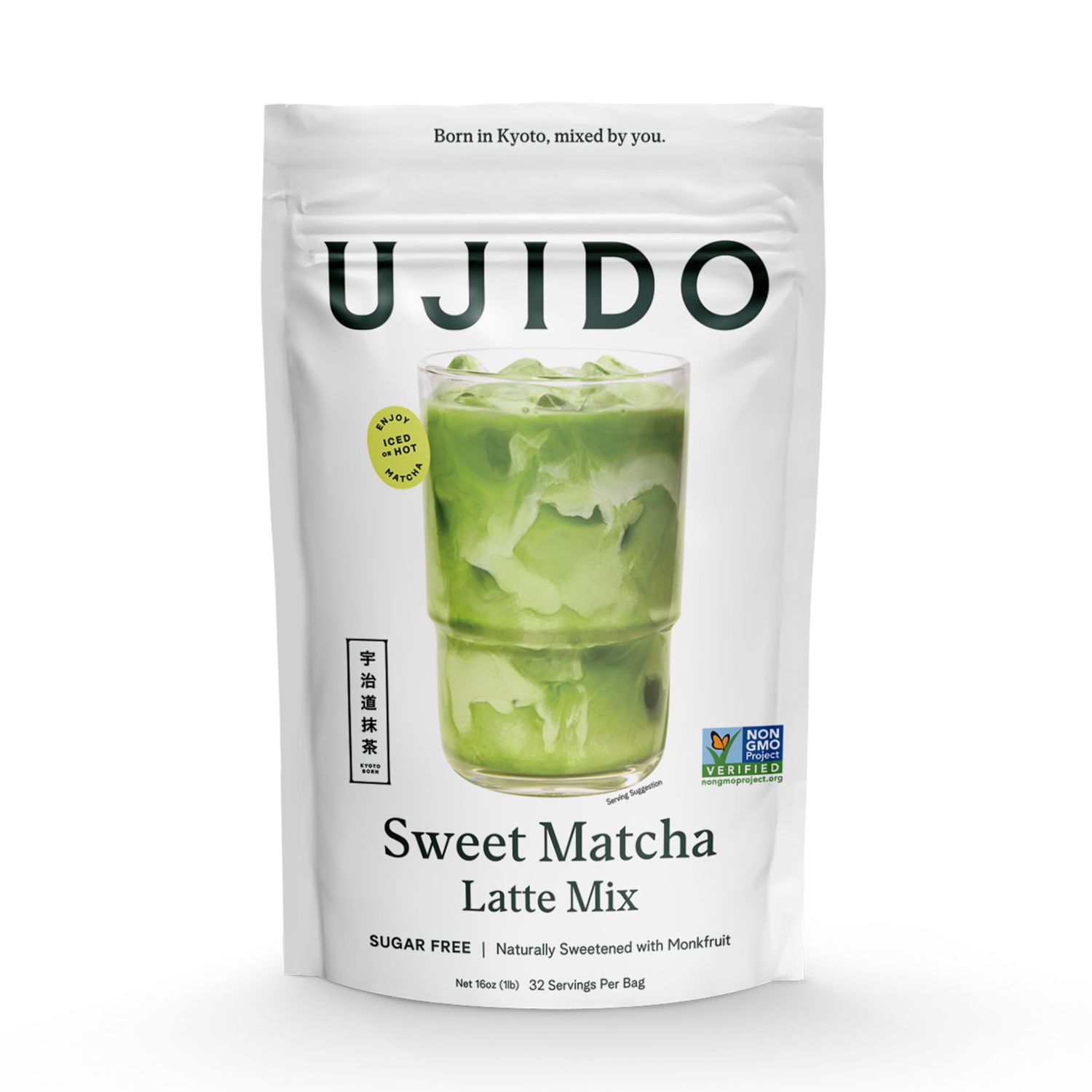 Ujido Sweet Matcha, 16 oz. - Sugar-Free Ceremonial Grade Japanese Matcha Powder - Sweetened with Monk Fruit &amp; Non-GMO Erythritol - For Teas &amp; Lattes - Zero Net Carbs, Gluten Free, &amp; Keto Friendly
