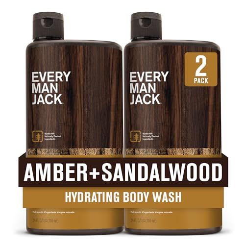 Every Man Jack AmberSandalwood Hydrating Mens Body Wash for All Skin Types-Cleanse, Nourish, and Hydrate Skin with Naturally Derived Ingredients-Paraben Free, Phthalate Free, Dye Free-24oz(Pack of 2)