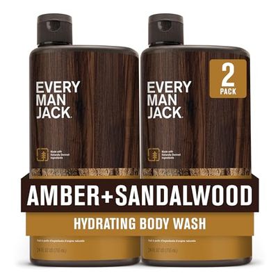 Every Man Jack AmberSandalwood Hydrating Mens Body Wash for All Skin Types-Cleanse, Nourish, and Hydrate Skin with Naturally Derived Ingredients-Paraben Free, Phthalate Free, Dye Free-24oz(Pack of 2)