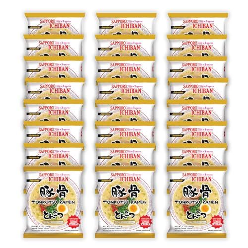 SAPPORO ICHIBAN Ramen Noodles, Tonkotsu Flavor, No. 1 Tasting Japanese Instant Noodles 3.5 Oz. (3.7 Ounce (Pack of 24))