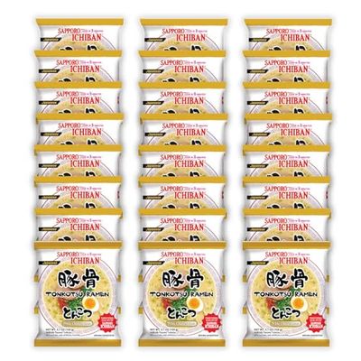 SAPPORO ICHIBAN Ramen Noodles, Tonkotsu Flavor, No. 1 Tasting Japanese Instant Noodles 3.5 Oz. (3.7 Ounce (Pack of 24))