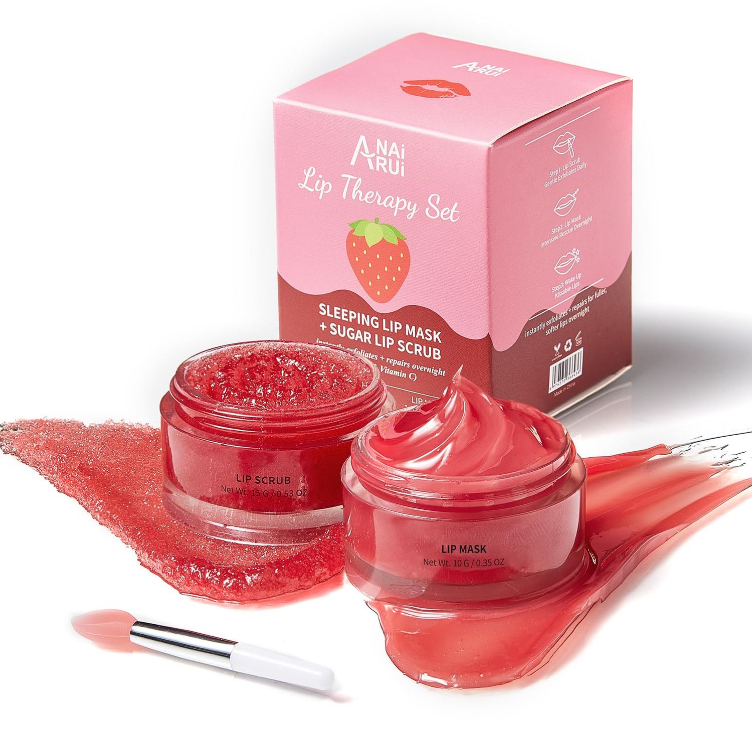 Lip Scrub &amp; Lip Mask Set, Lip Sleeping Mask, Overnight Treatment Lip Care Products, Holiday Gift Set for Girls, Moisturize &amp; Nourish, Dry Cracked Lips, Intense Hydration with Vitamin C