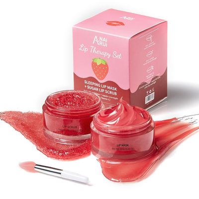 Lip Scrub &amp; Lip Mask Set, Lip Sleeping Mask, Overnight Treatment Lip Care Products, Holiday Gift Set for Girls, Moisturize &amp; Nourish, Dry Cracked Lips, Intense Hydration with Vitamin C
