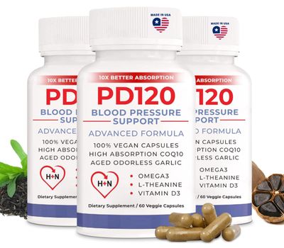 PD120 Blood Pressure Supplement to Help Reduce High Blood Pressure Naturally, CoQ10, Nitric Oxide, Black Odorless Aged Garlic, Omega 3, L-Theanine, Vitamin D3 for Blood Pressure Support
