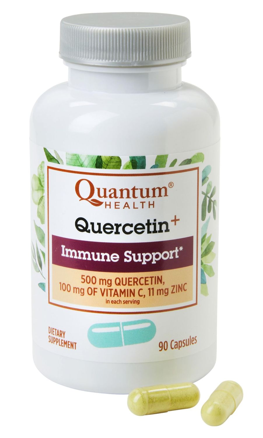 Quantum Health Quercetin 500mg Powerful Immune Support Supplement with Zinc 11 mg &amp; Vitamin C 100 mg - Seasonal Immunity Boost, Respiratory Health &amp; Gut Support Complex for Women &amp; Men - 90 Capsules