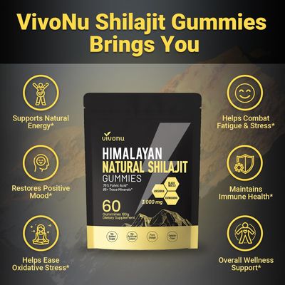 Himalayan Shilajit Gummies with Ashwagandha &amp; Gokshura | 85 Trace Minerals &amp; Fulvic Acid | Organic, Non-GMO Micronutrient Supplement for Men &amp; Women | 100 Pure &amp; Natural