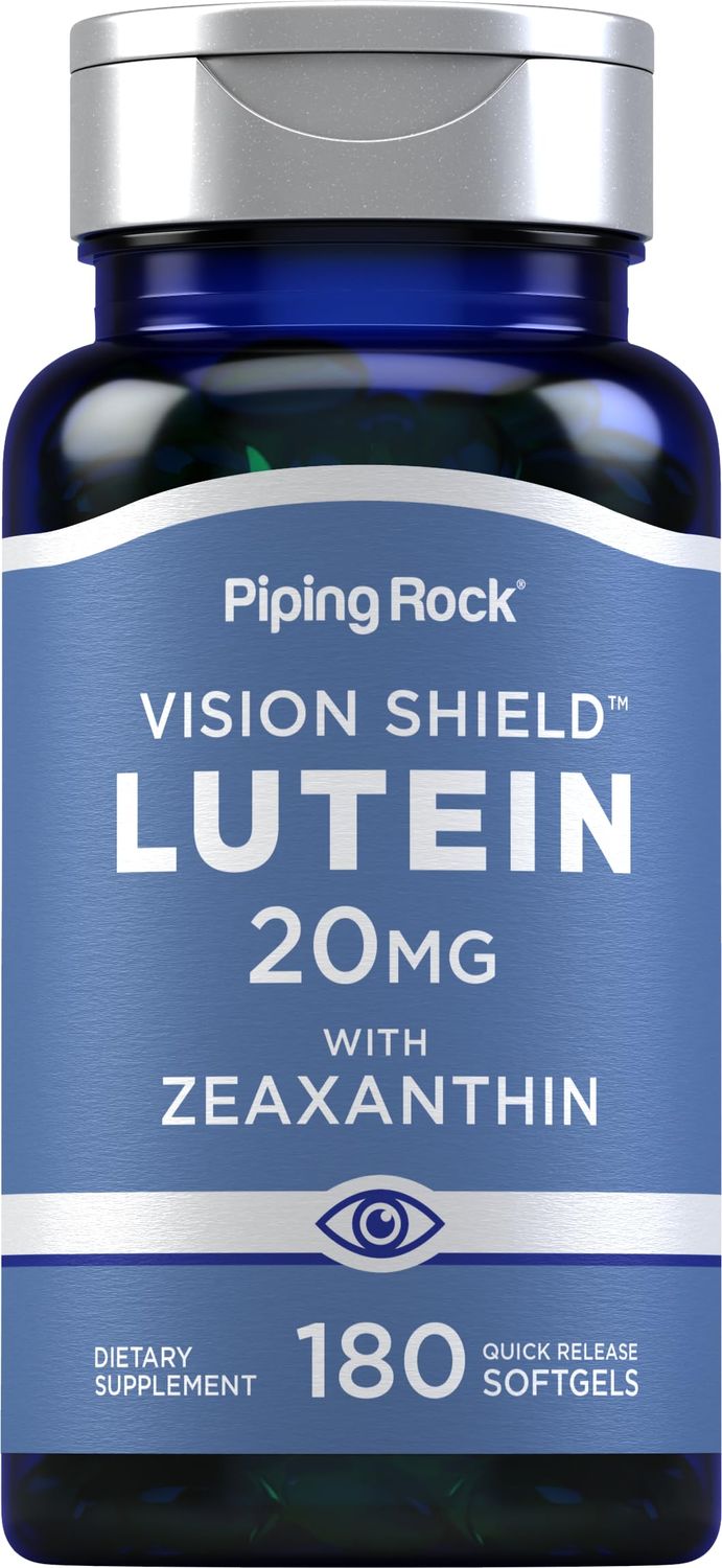 Piping Rock Lutein and Zeaxanthin Supplement | 20mg | 180 Softgels | Eye Vision Shield from Marigold Extract | Non-GMO, Gluten Free