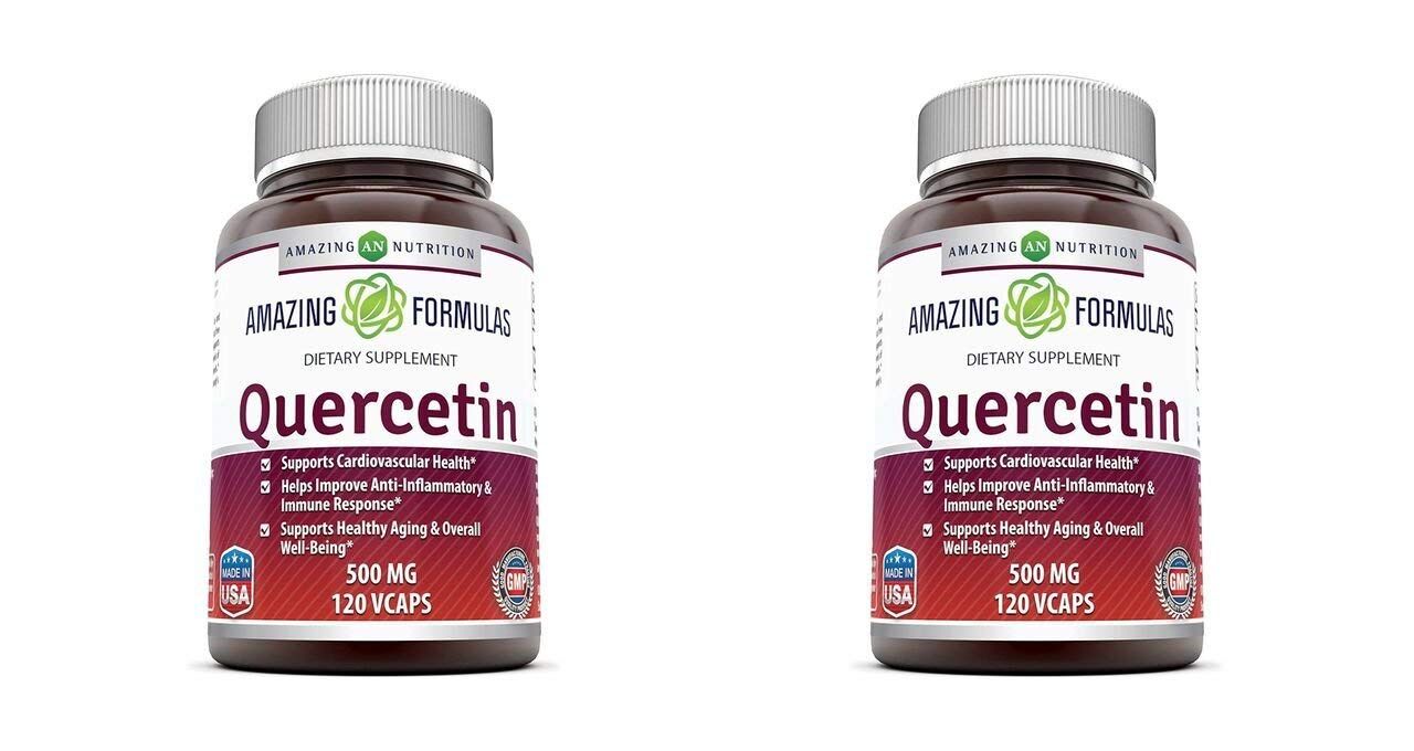 Amazing Formulas Quercetin 500 Mg, 120 VCaps - Dietary Supplement, Vegan Capsules, Non-GMO, Gluten Free - Optimal With A Balanced Diet and Regular Exercise
