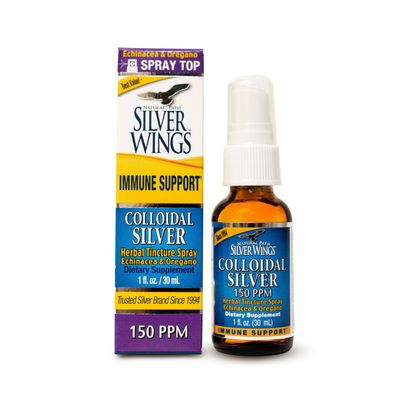 Natural Path Silver Wings Colloidal Silver 150ppm (750mcg) w/Echinacea &amp; Oregano Immune Support Supplement - 1 fl. oz Spray