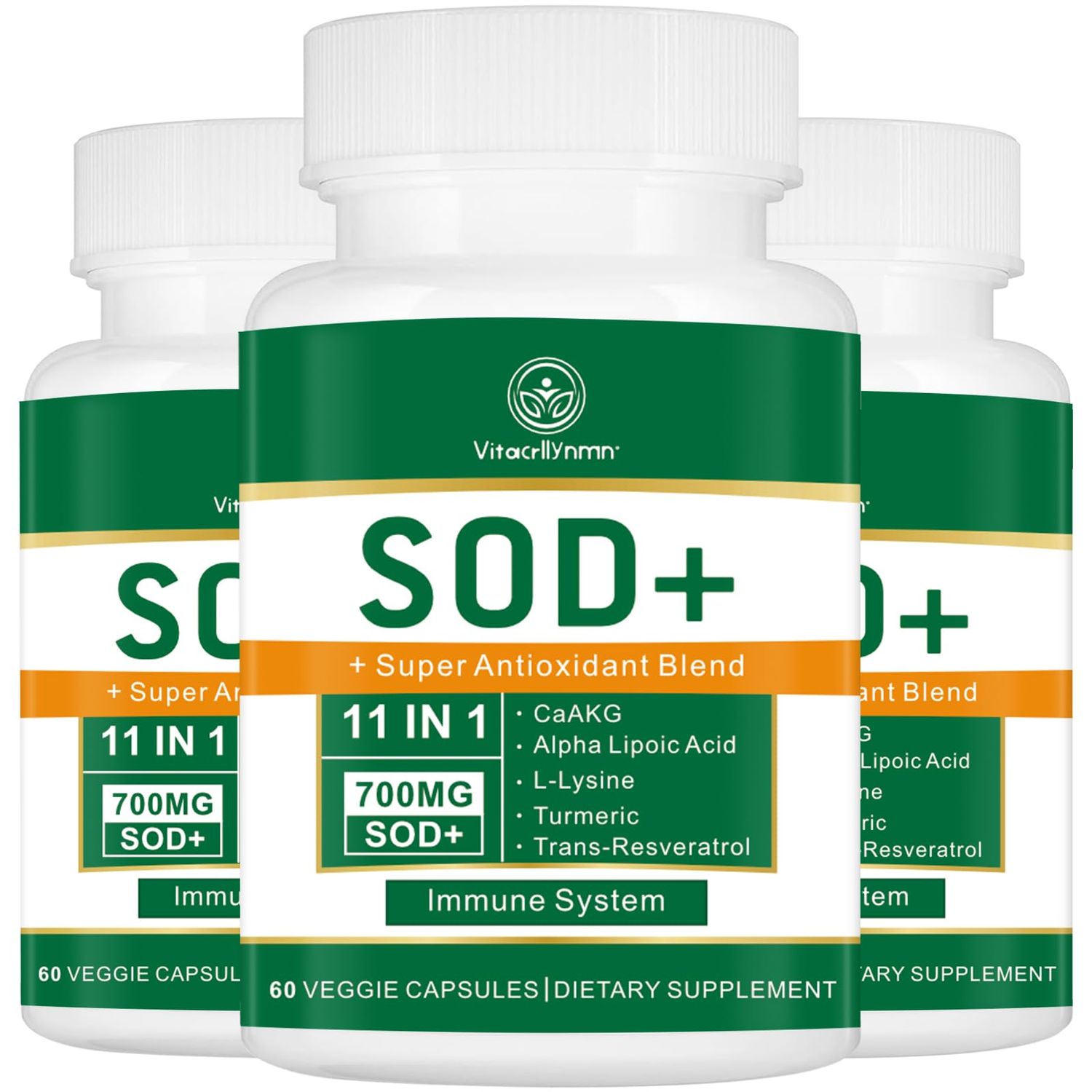 VITACRLLYNMN 700MG Sod Superoxide Dismutase Supplement - High Potency Antioxidant Supplement for Cellular Health - 180 Capsules