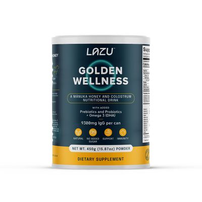 Lazu Golden Wellness Colostrum Supplement,Grass-Fed Bovine Colostrum Powder (310mg IgG &amp; lactoferrin), NZ Monofloral Manuka Honey (200MGO), Vitamins Promotes Gut Health &amp; Athletic Performance - 450g