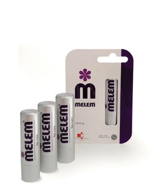 Three Melem Lip Balm Sticks with Lanolin, Relieves Dry, Chapped and Cracked Lips, Value Pack, each stick is .16 ounces