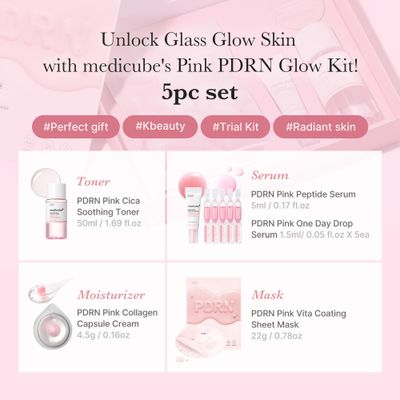 medicube Salmon DNA PDRN Trial Kit | Glass Glow Mini Skincare Set with Toner, Serum &amp; Sheet Mask for Hydrating, Firming, Moisturizing |Gift &amp; Travel Essentials for Women &amp; Girls | Korean Skincare
