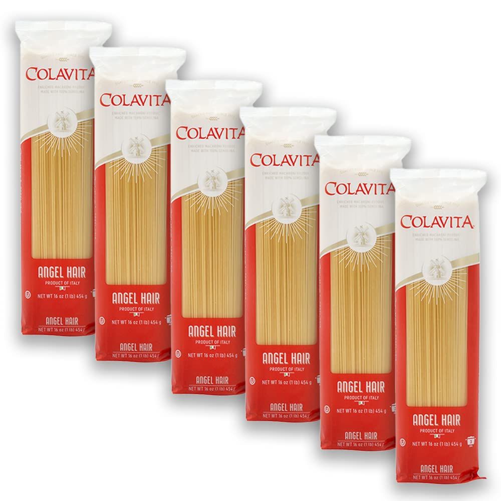 Colavita Capellini Pasta - Pack of 6 (1lb Bags) - Authentic Italian Angel Hair Pasta Made with 100 Durum Wheat Semolina - Perfect for Light Sauces, Soups, and Gourmet Dishes
