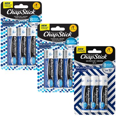 ChapStick Moisturizer 2-in-1 Lipcare 9-Pack (3 SPF 12, 6 SPF 15) - Original Lip Balm with Broad Spectrum SPF, Aloe &amp; Vitamin E, 0.15 Ea