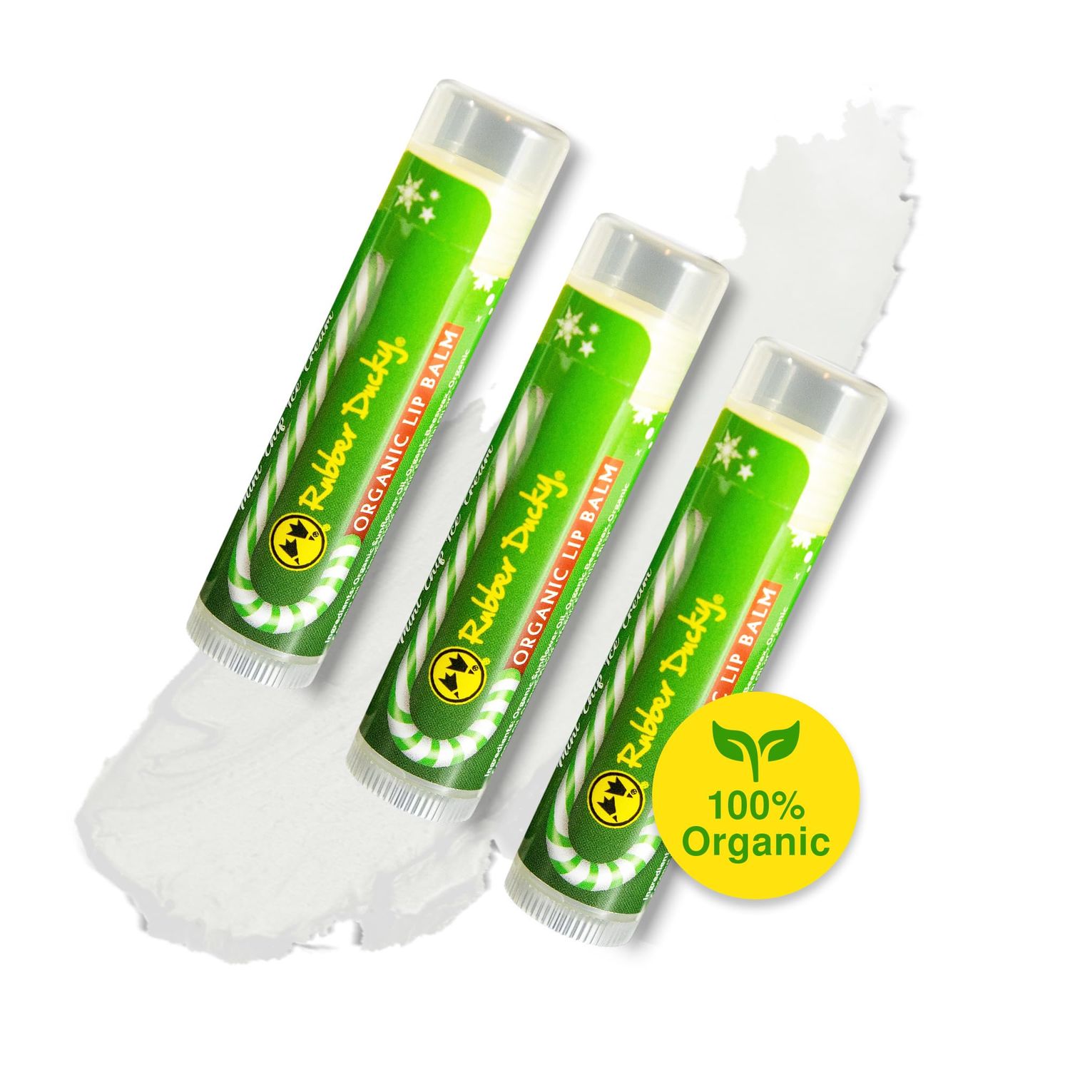 Rubber Ducky Carefree Natural Organic Lip Balm - Instant Hydration &amp; Lip Moisturizer for Very Dry Lips - Vanilla Mint Lip Balm Flavor with Vitamin E - Vegan, Certified Organic Lip Care - 3 Pack