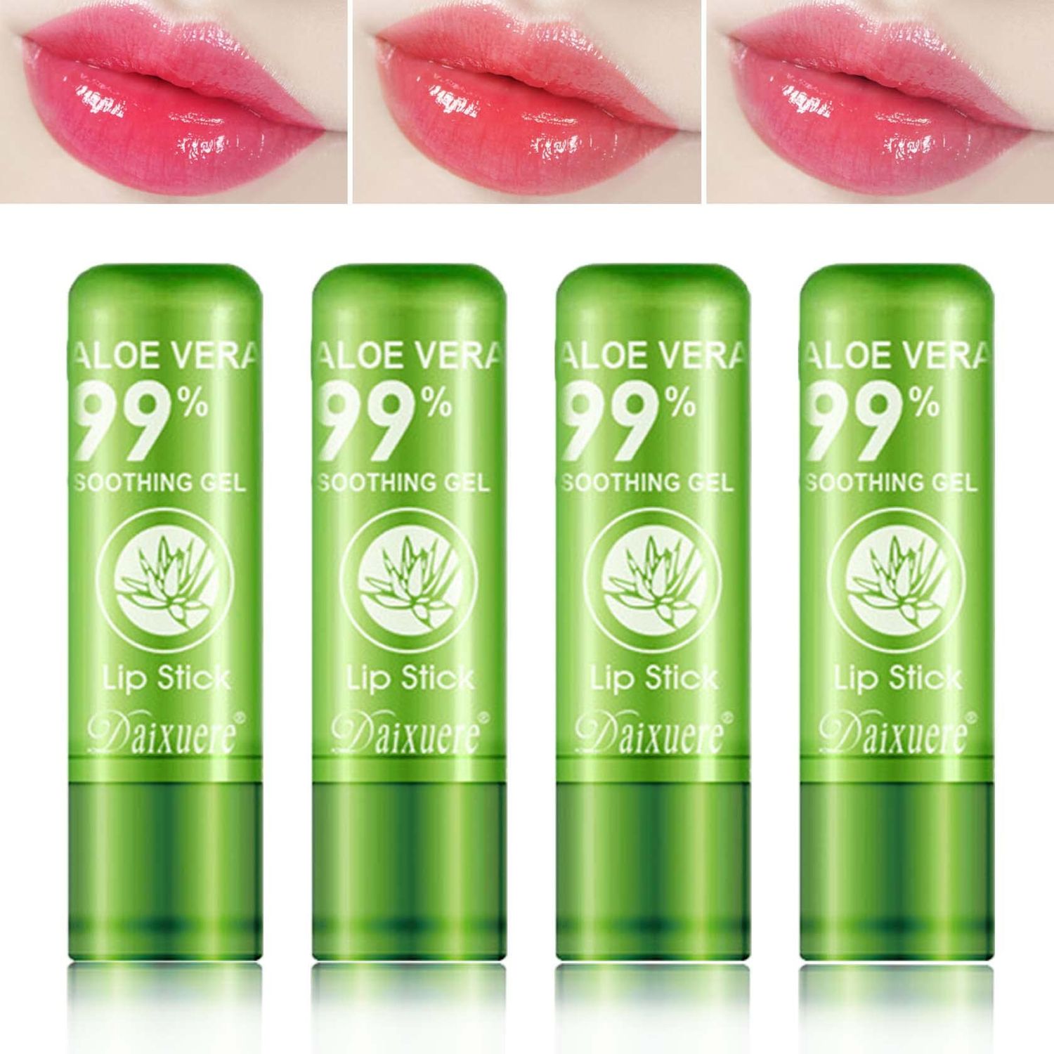 WENJLYJ 4 PCS Aloe Vera Lipstick,Magic Temperature Color Changing Lip Gloss Set,Long-lasting Nutritious Waterproof Lip Balm Moisturizing Lipstick Lip Makeup Kits for Women