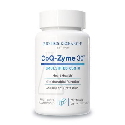 Biotics Research CoQZyme 30 Milligram of emulsified coenzyme Q10 CoQ10, Supplies Superoxide dismutase and catalase, Two Important antioxidants 60 Tabs