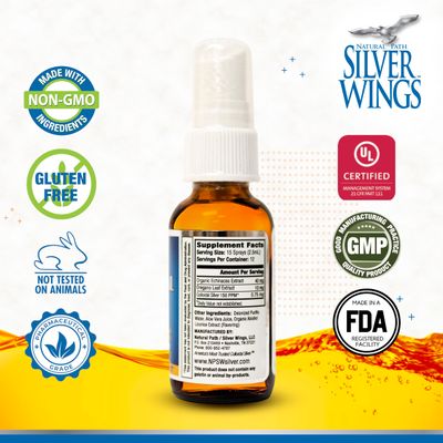 Natural Path Silver Wings Colloidal Silver 150ppm (750mcg) w/Echinacea &amp; Oregano Immune Support Supplement - 1 fl. oz Spray