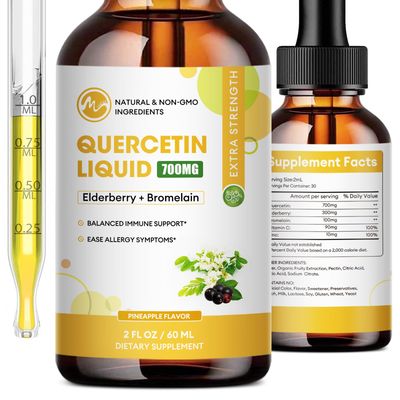 (2 Pack) Quercetin Liquid Drops - Quercetin Supplements 700mg - 4X Stronger Than Pills &amp; Capsules - 5 in 1 Quercetin with Bromelain Elderberry Vitamin for Immunity Respiratory Wellness- 2 Fl Oz2