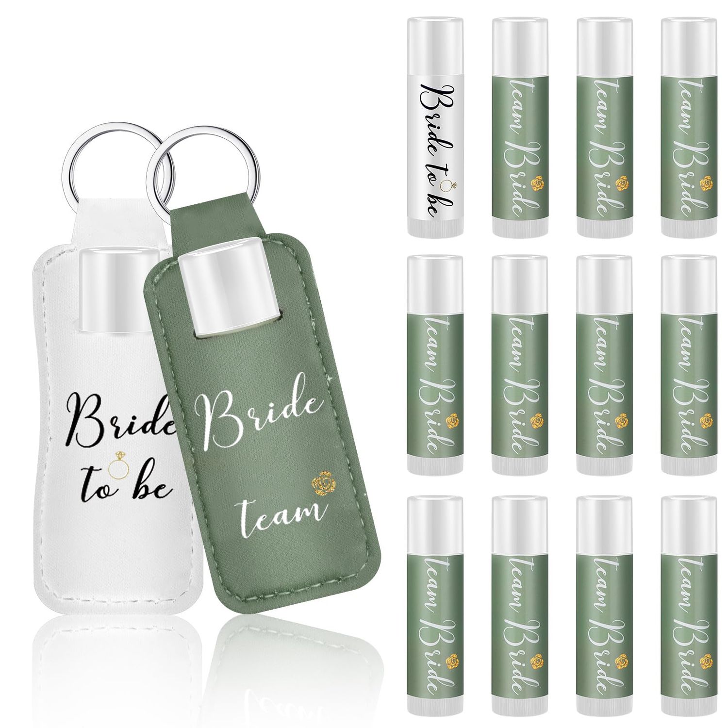 Dansib 24 Pack Wedding Lipstick 11 Pack Sage Green Lip Balm 1 Pcs White Bride Lip Balm with Pouch Bachelorette Party Supplies Wedding Gifts Bride Bridesmaid Friend Accessory Gift