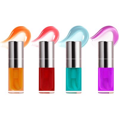 Plumping Lip Oil, 4PCS Hydrating Lip Glow Gloss Moisturizing Tinted Lip Balm Lasting Nourishing Protects Soothes, Comforts Transparent Lip Care Toot, Natural Ingredients Non-sticky Big Brush Glitte...