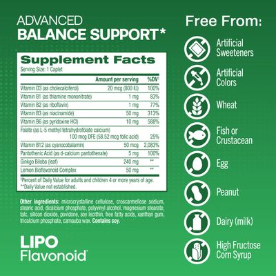 Lipo-Flavonoid Balance Support for Vertigo &amp; Dizziness - Clinically-Proven Formula with Ginkgo Biloba &amp; B Vitamins - Promotes Inner Ear Health &amp; Balance - Doctor-Recommended - 30 Caplets