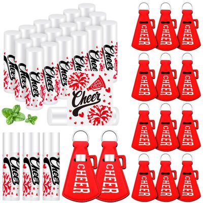 Swiffen 36 Pcs Cheerleading Gifts Bulk Cheer Team Gifts Lip Balm and Lipstick Holder Keychains Set Cheerleading Party Favors for Cheerleader Cheer Teammates Sports Party Supplies(Red)