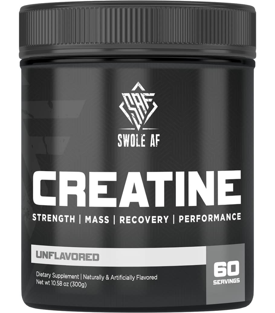 Swole AF | CREATINE Mono | Pre &amp; Post Workout for Muscle Gain Endurance &amp; Recovery | Dietary Supplement to Improve Strength Power Performance &amp; Muscle Growth